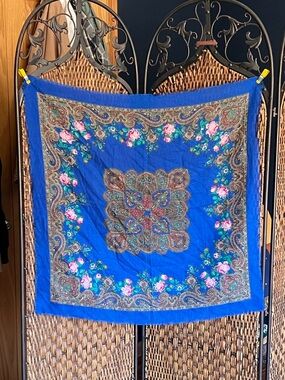 Vintage Japanese Acrylic Scarf Blue Patterned